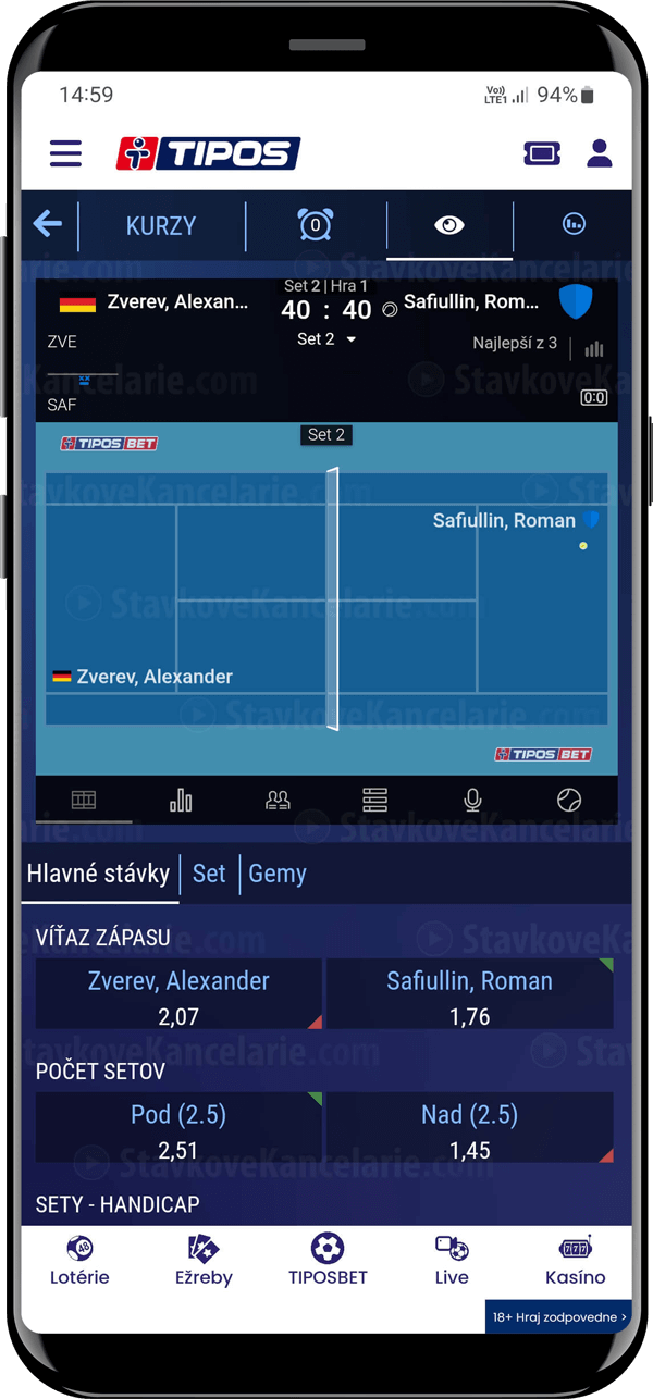 LIVE matchtracker v TIPOS app