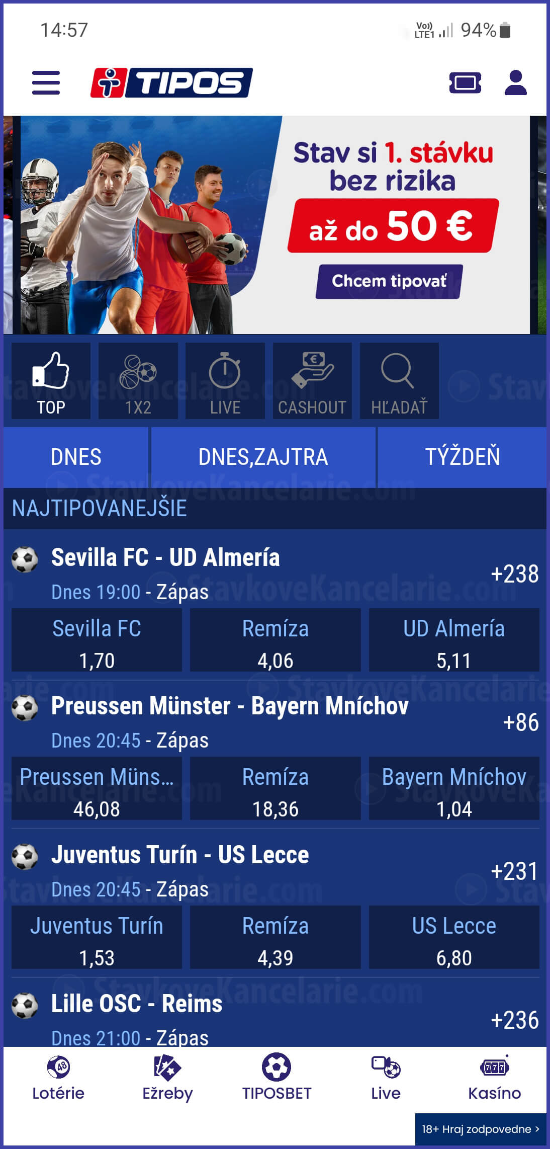 Kurzová ponuka v mobilnej aplikácii eTIPOS