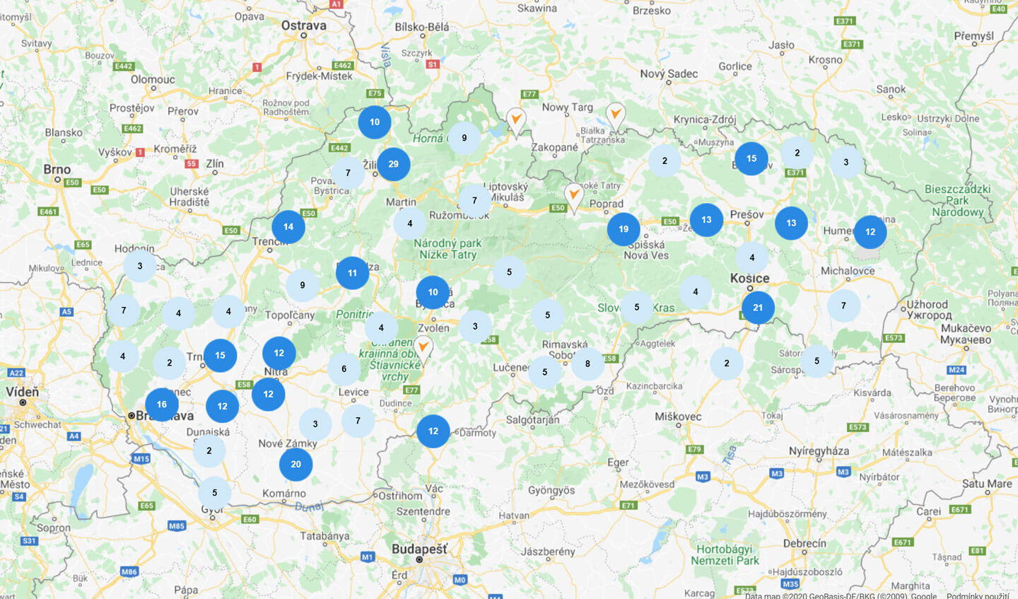 Mapa pobočiek Tipsport na Slovensku