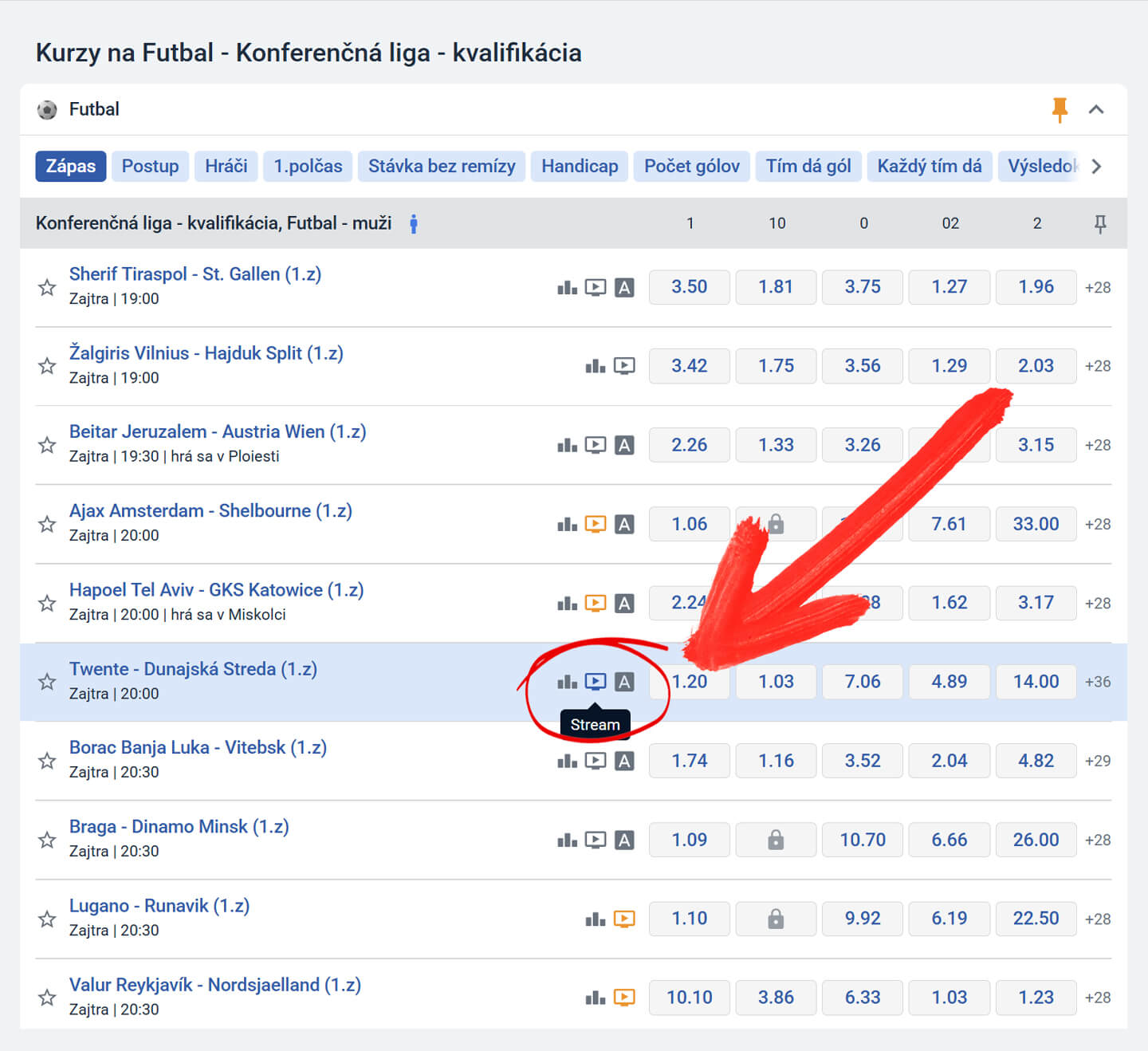 Spustenie live streamu Twente – DAC v Tipsporte