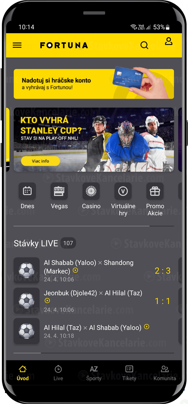Tipsport aplikácia v mobile
