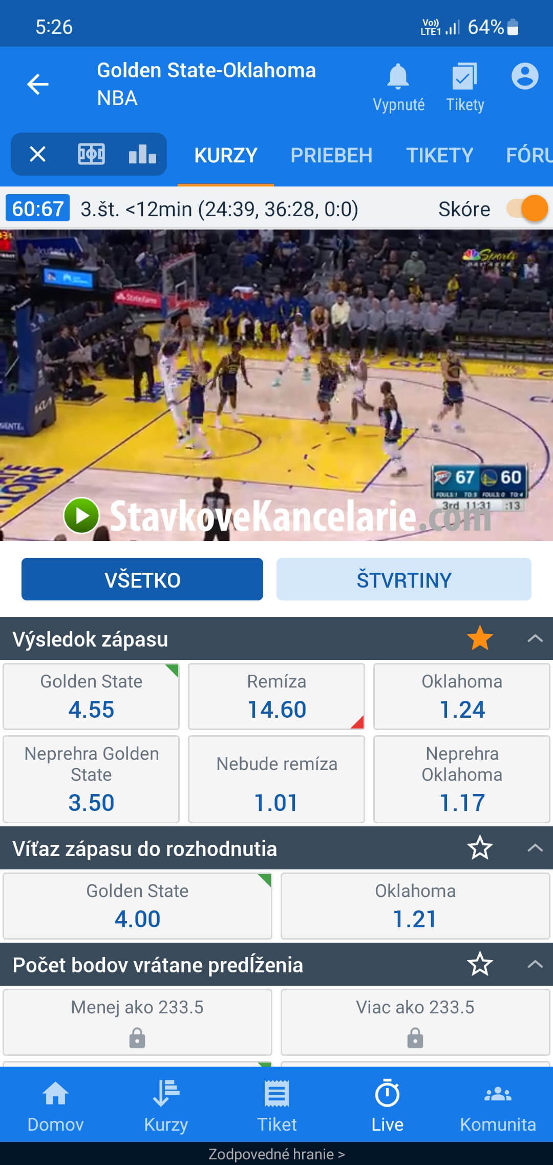 NBA live stream na Tipsport TV