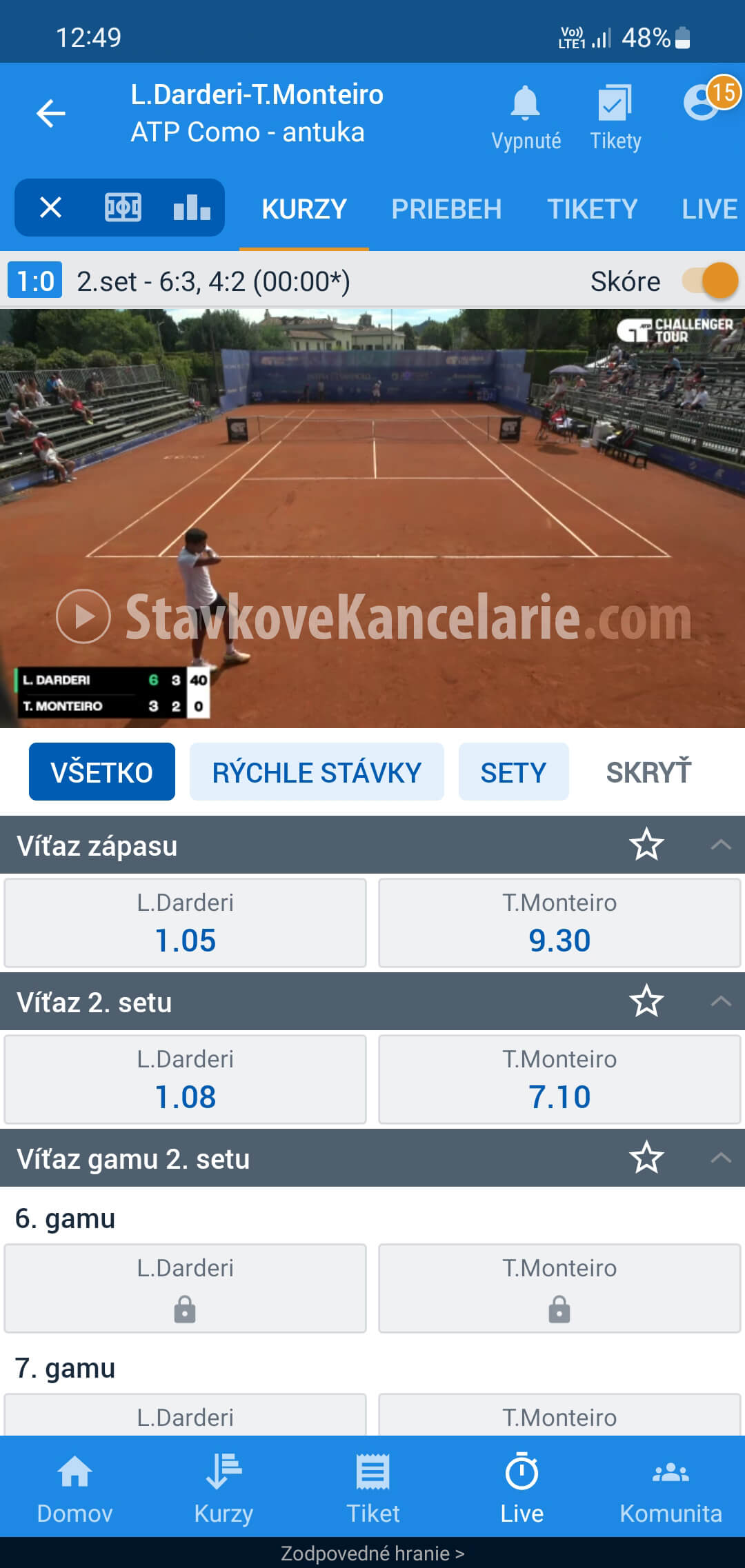 Live stream tenisového zápasu na TV Tipsport