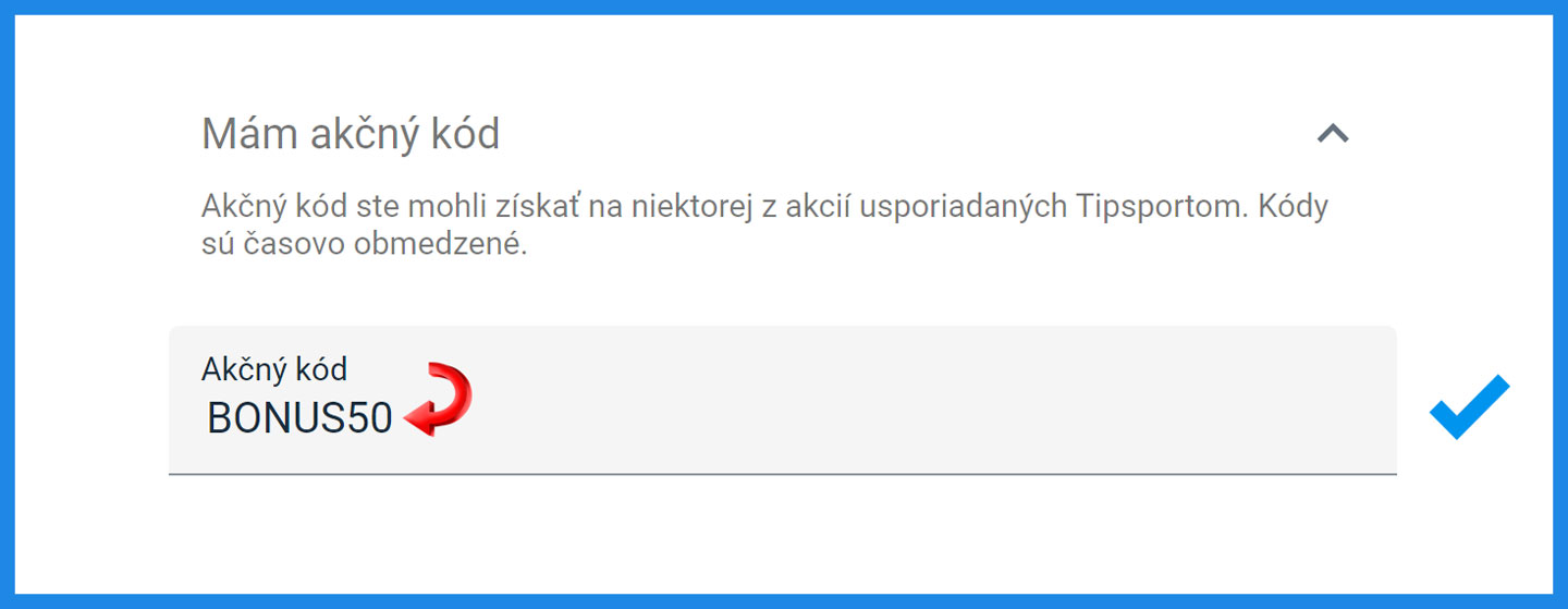 Tipsport akčný kód “BONUS50“ pre bonus zadarmo 50 €