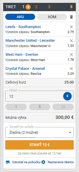 AKU tiket v stávkovej kancelárii Tipsport