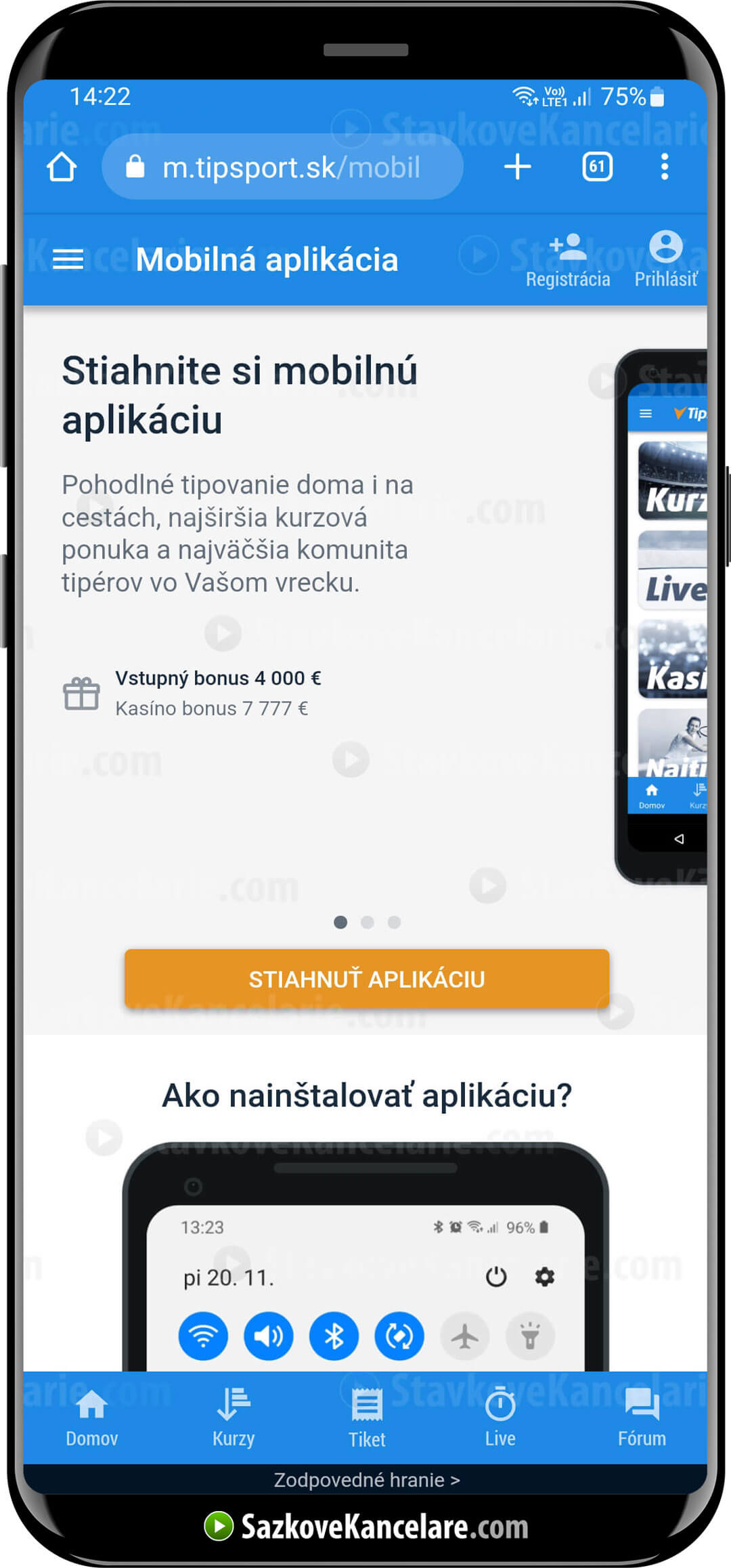 Inštalácia stávkovej aplikácie Tipsportu