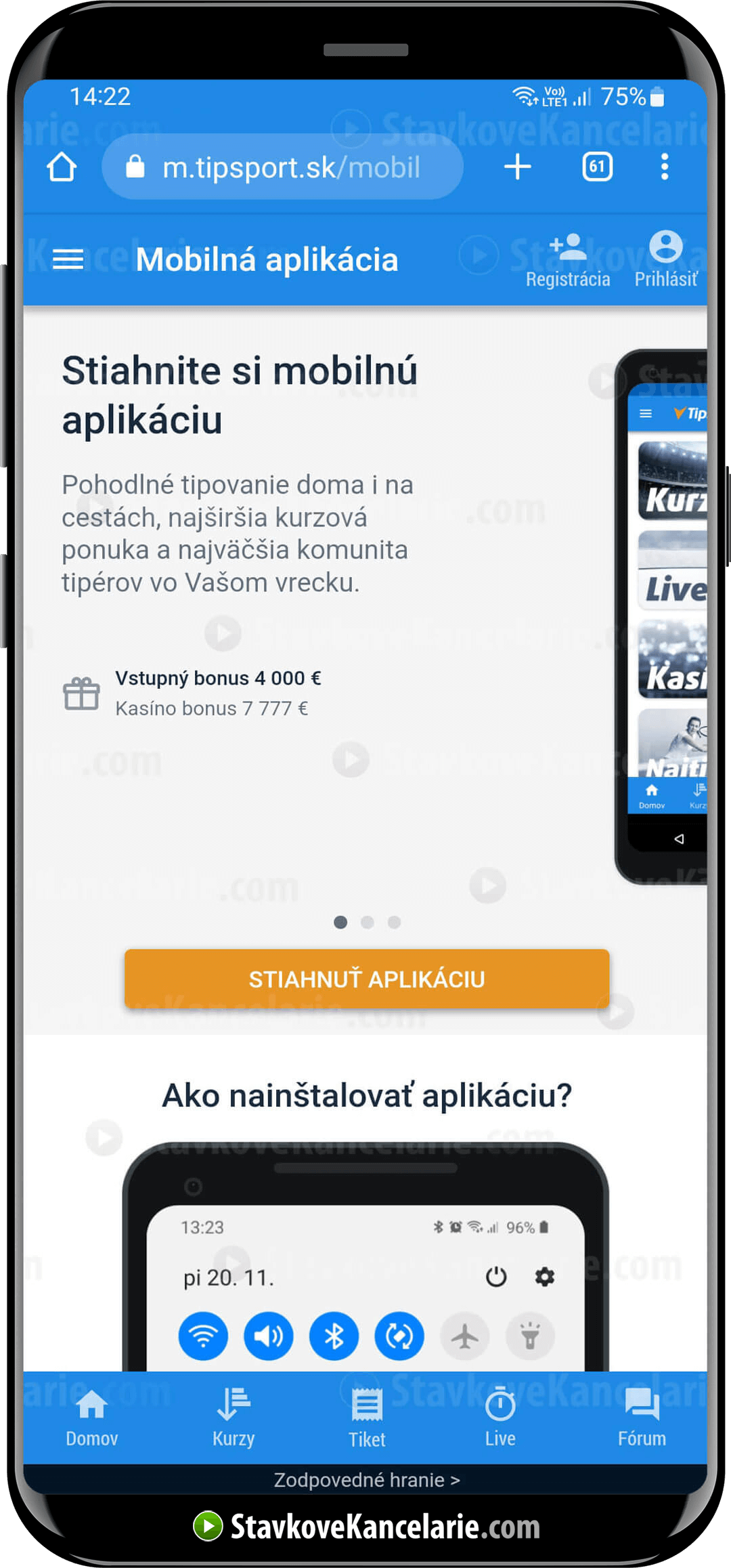 Inštalácia stávkovej aplikácie Tipsportu