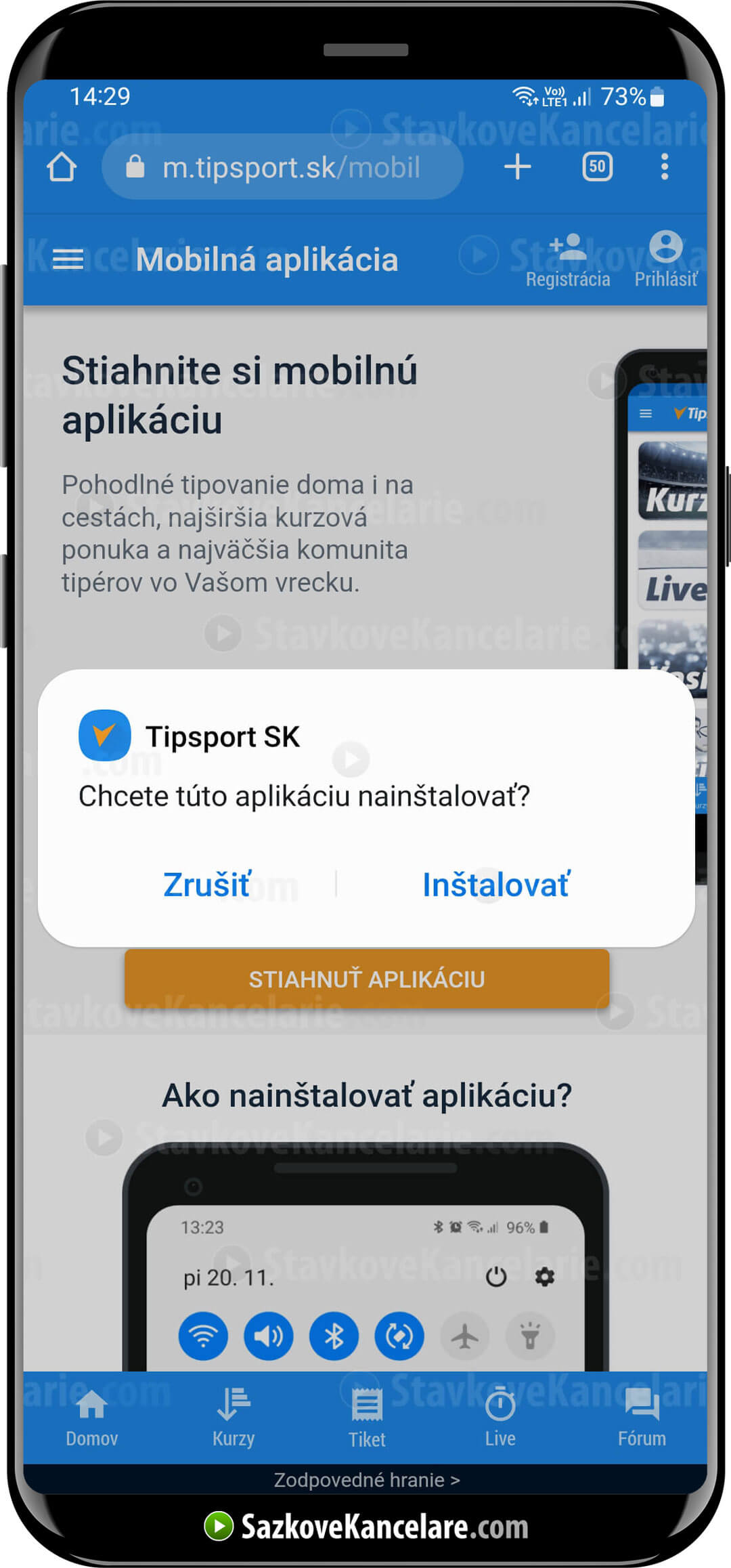 Inštalácia stávkovej aplikácie Tipsportu