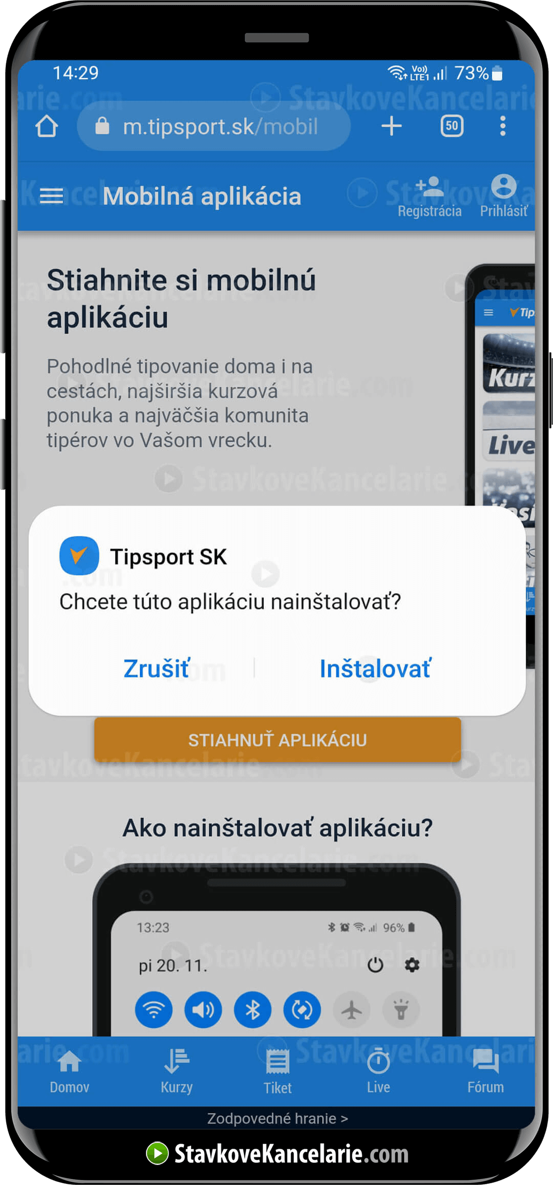 Inštalácia stávkovej aplikácie Tipsportu