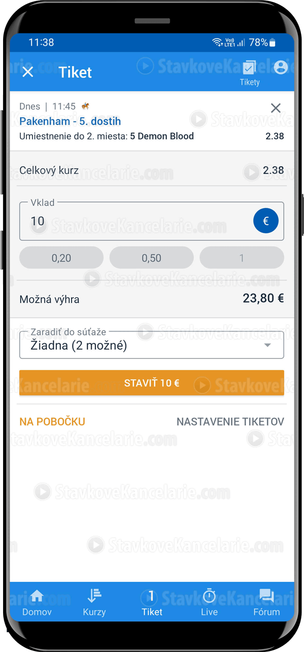 Live stávky v aplikácií Tipsport