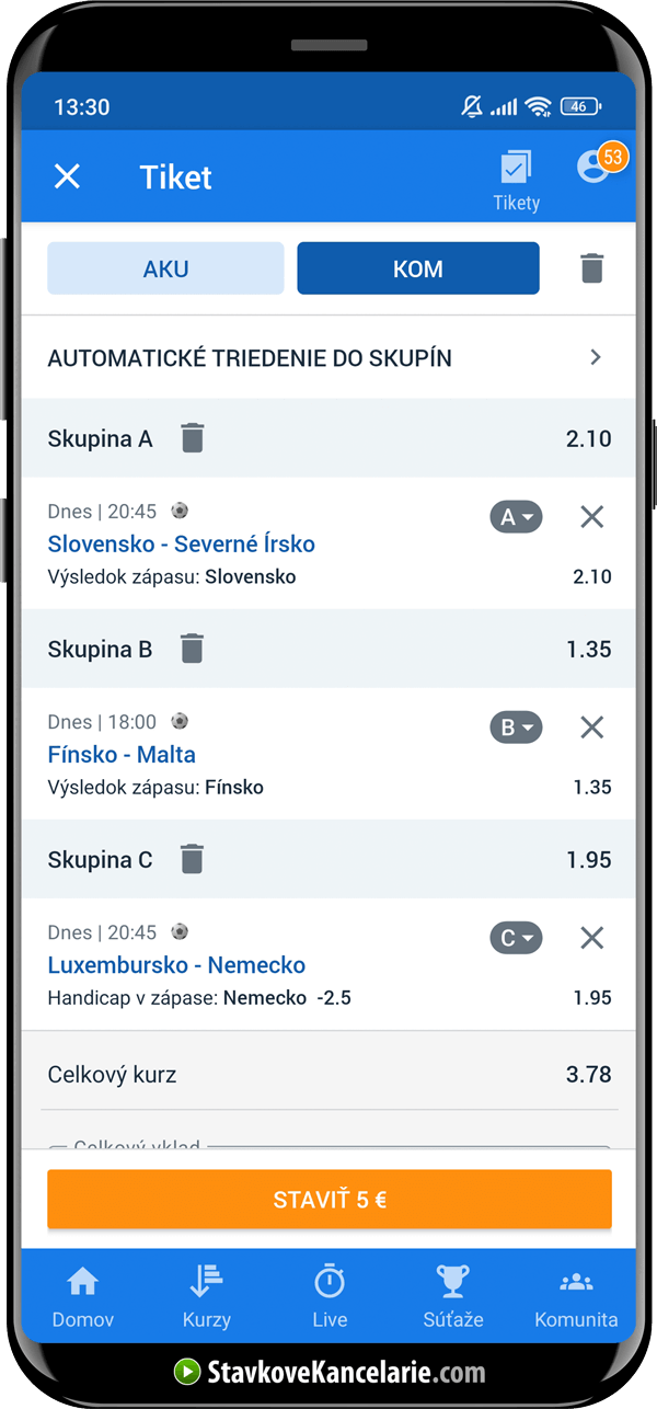 Kombi tiket v Tipsport appke