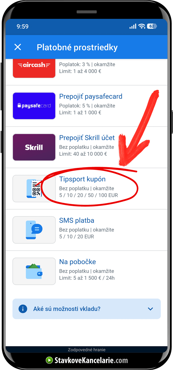 Ako vložiť peniaze do Tipsportu cez kupón