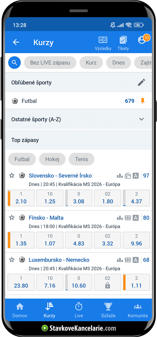 Kurzová ponuka Tipsport aplikácie