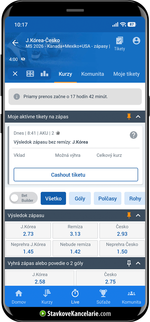 Ukážka spusteného futbalového live streamu v TV Tipsport