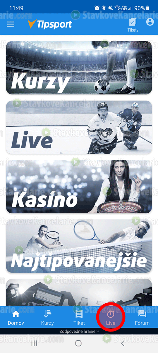 Spustenie TV Tipsport na mobile