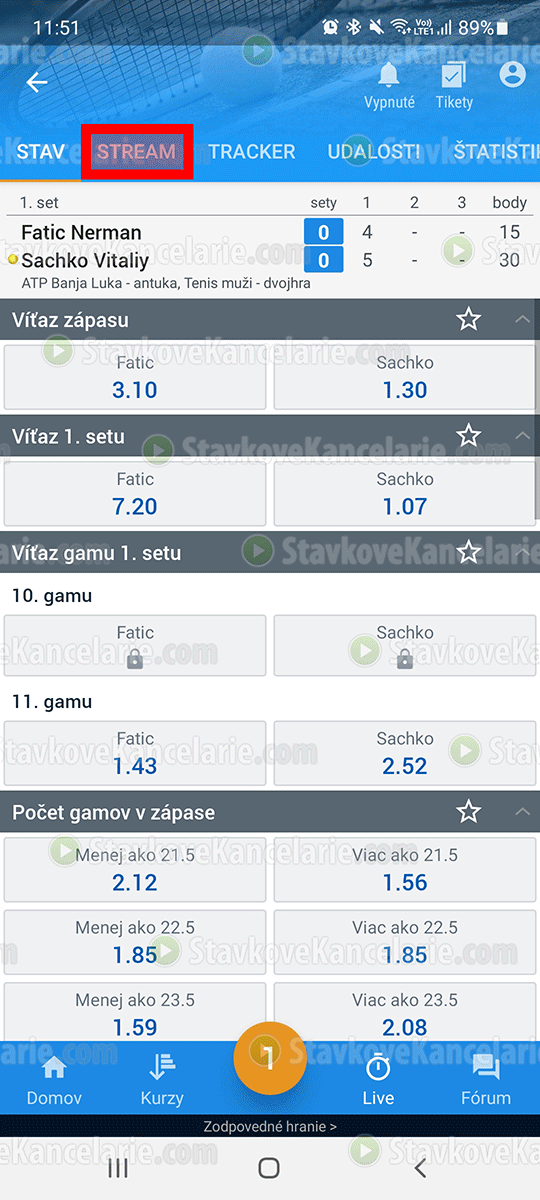 Spustenie live streamu na TV Tipsport