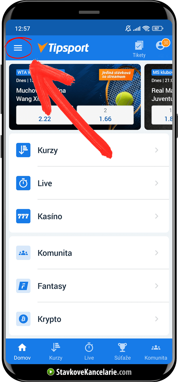 Kde nájsť v aplikácii Tipsport výsledky