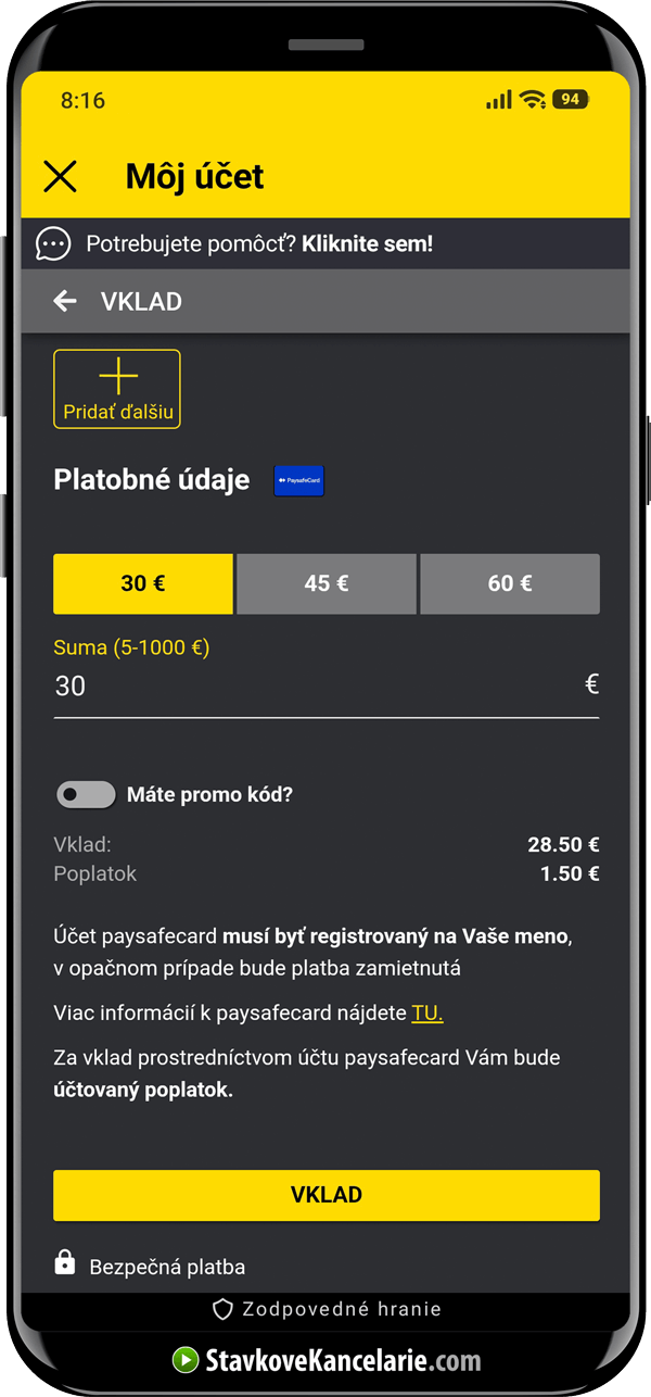 Vklad do Fortuny cez paysafecard