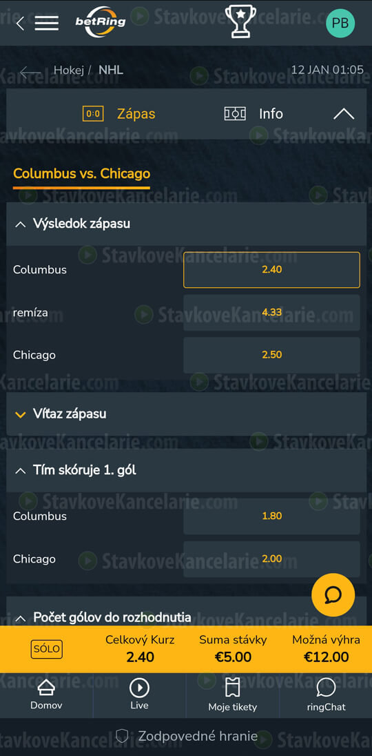 Live stávky v aplikácii betRing