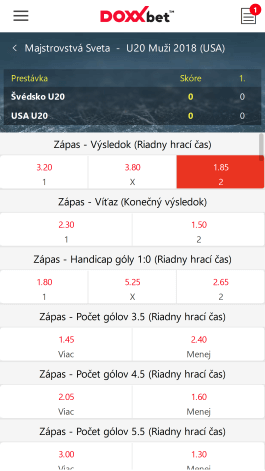 Live stávky v aplikácií DOXXbet