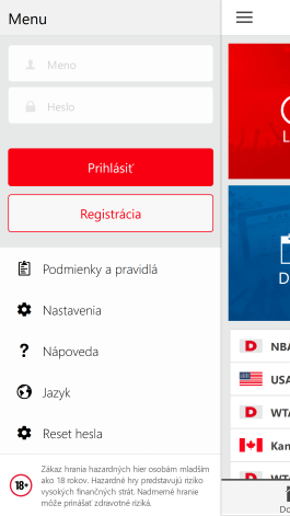 Ponuka aplikácie DOXXbet