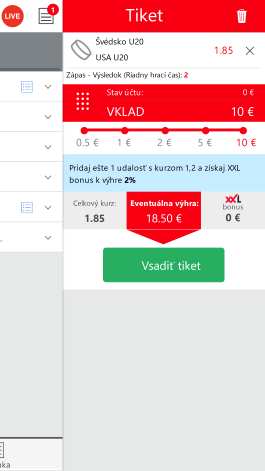 Tiket v mobilnej aplikácií DOXXbet