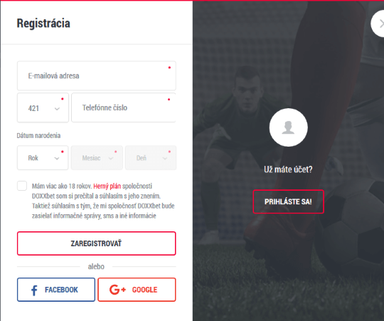 Registrácia v DOXXbete
