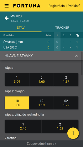 Live stávky v aplikácií Fortuna