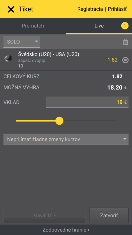 Tiket v mobilnej aplikácií iFortuna