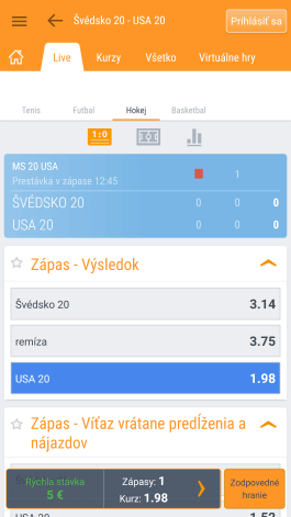 Live stávky v aplikácií Niké