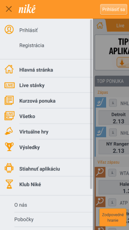 Ponuka aplikácie Niké