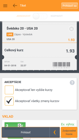 Tiket v mobilnej aplikácií Niké