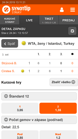 Live stávky v aplikácií SYNOT TIP