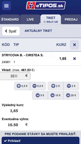 Tiket v mobilnej aplikácií eTipos