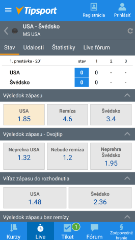 Live stávky v aplikácií Tipsport