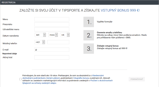 Registrácia v Tipsporte