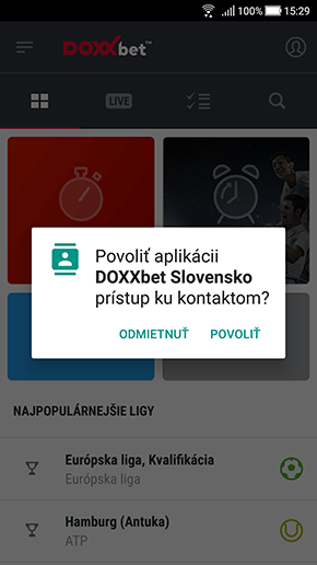 Prvé spustenie DOXXbet apk