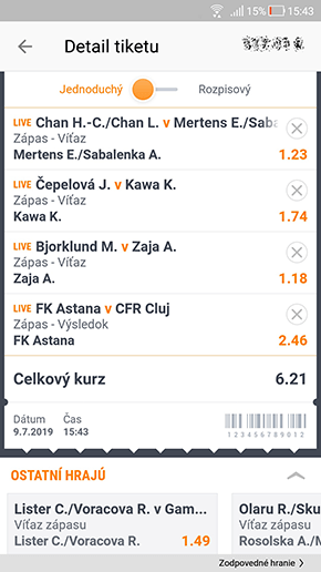 Jednoduchý tiket v appke Niké