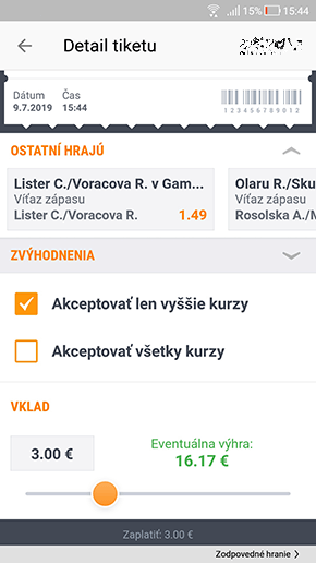 Live stávka v appke Niké