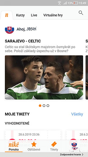 Úvodná obrazovka v Niké apk