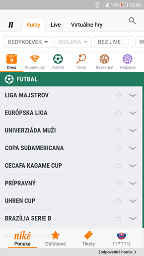 Kurzová ponuka v Niké aplikácii