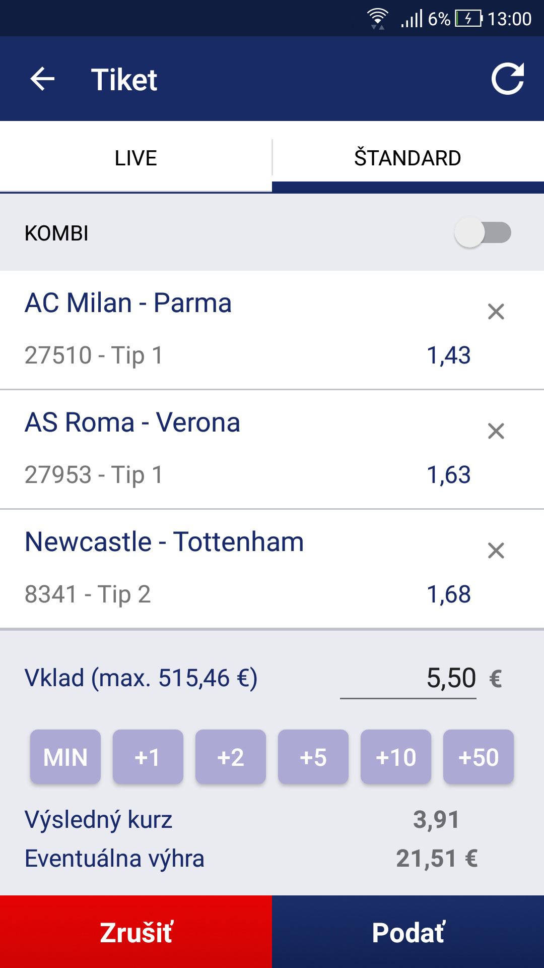 Kombinovaný tiket v appke TIPOS