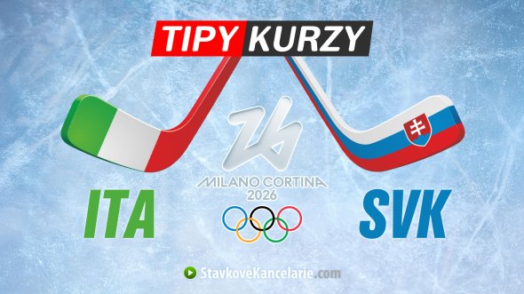 Taliansko vs Slovensko kurzy ZOH 2026 – hokejky s vlajkami Talianska a Slovenska, Milano Cortina 2026