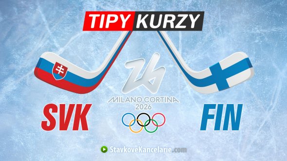 Slovensko vs Fínsko kurzy ZOH 2026 v zápase o bronz na grafike s hokejkami a logom olympiády.