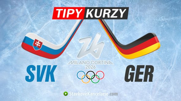Slovensko vs Nemecko kurzy ZOH 2026 na grafike s hokejkami, vlajkami oboch tímov a logom olympiády Milano Cortina.
