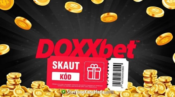 Banner DOXXbet s nápisom Skaut kód a mincami