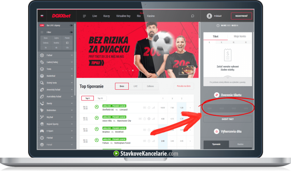 Kontrola tiketu bez prihlásenia na www.doxxbet.sk