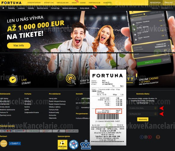 Kontrola tiketu na www.ifortuna.sk
