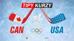 Finále ZOH 2026 Kanada vs USA kurzy na grafike s hokejkami a logom olympiády
