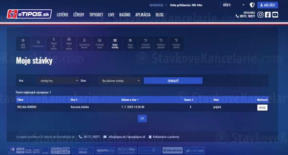Kontrola tiketu na eTipos.sk – Krok č. 2